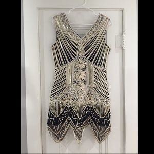 Black & Gold Sequin Flapper Dress
